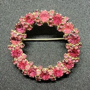 Vintage Pink Rhinestone Circle Brooch